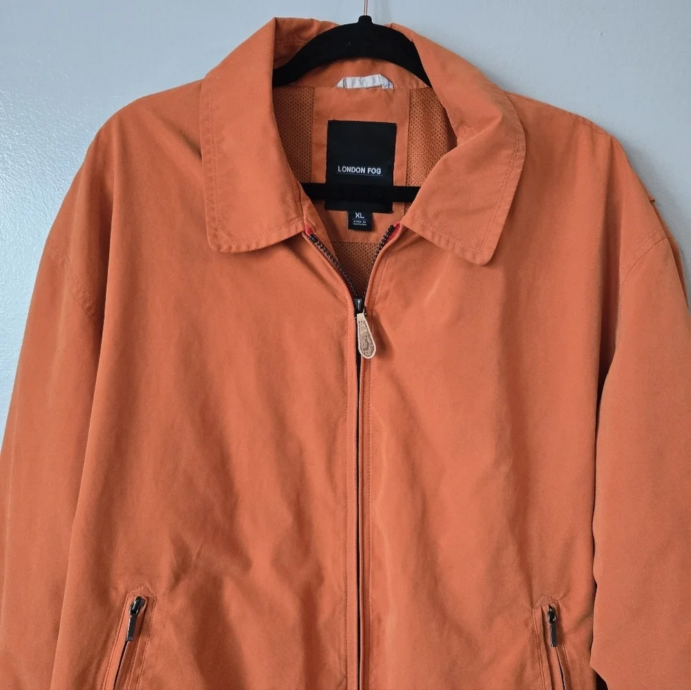 London Fog Men's Golf Jacket Orange Mesh Lined Harrington Windbreaker Size XL